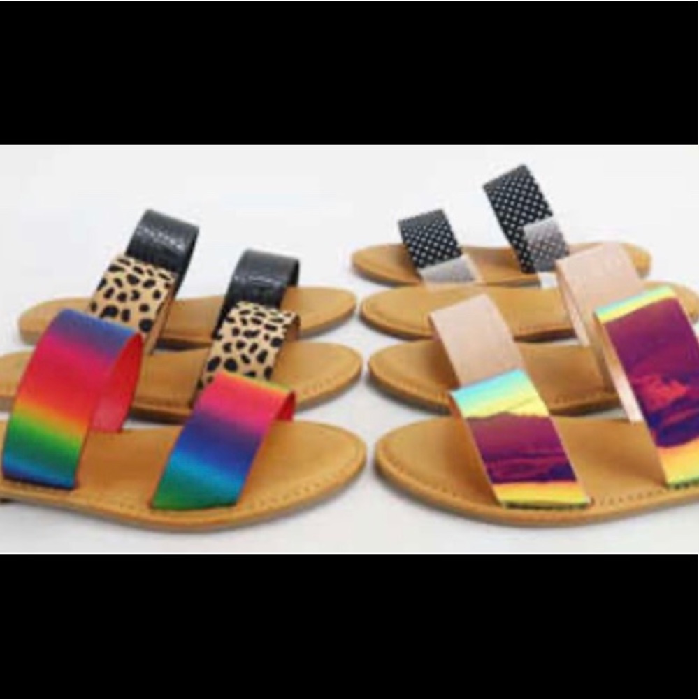 Strappy Double Band Open Toe Slide Sandals - Picture 6 of 9